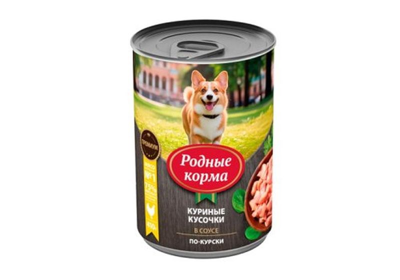 Консервированный корм для щенков "куриные кусочки в соусе по-курски", банка 410 гр