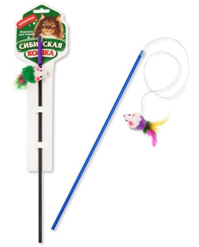 Сибирская кошка Дразнилка-удочка Погремушка с перьями