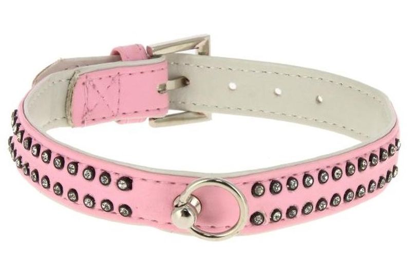 Ошейник "Колибри" с кольцом посередине со стразами в 2 ряда, 2 см / 40 см красный