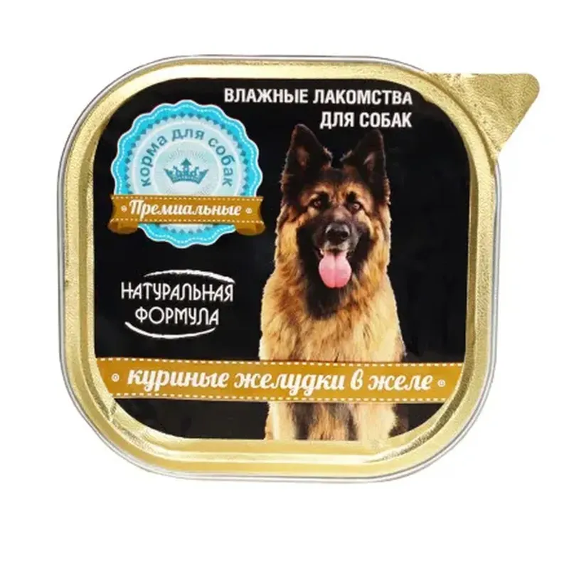 Корм влажный д/собак куриные желудки в желе 300 гр