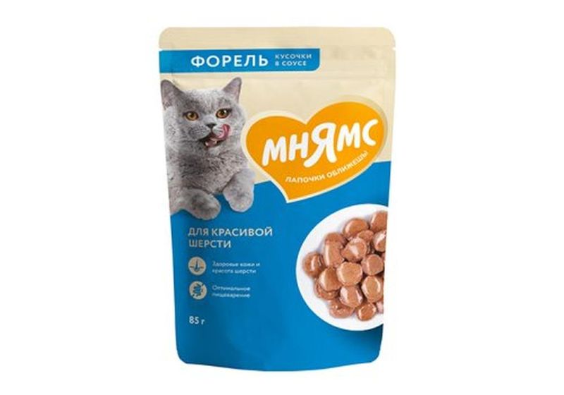 Влажный корм кусочки в соусе д/кошек  с форелью для красивой шерсти 85 гр
