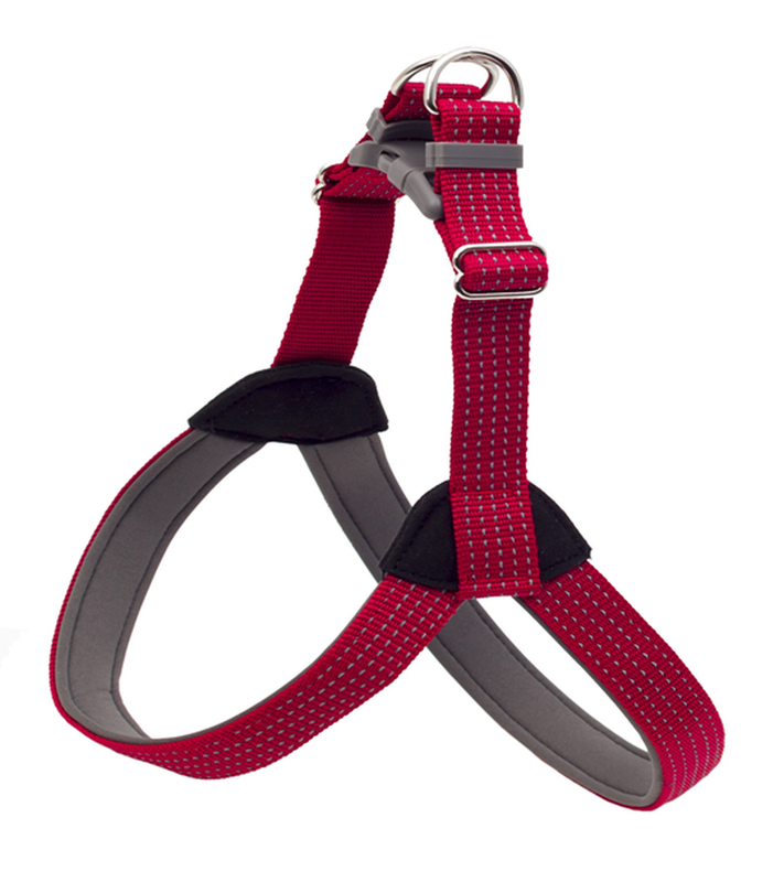 Шлейка нейлоновая Premium для собак со светоотражающими элементами и подкладкой, красная 25 мм / 31 - 37 см / 36 - 43 см