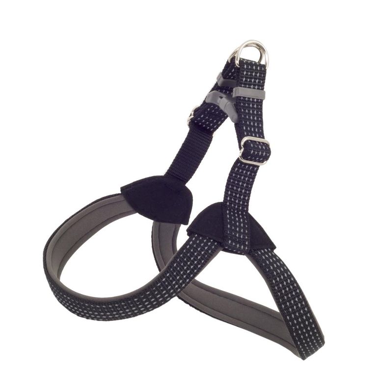 Шлейка нейлоновая Premium для собак со светоотражающими элементами и подкладкой, синяя 30 мм / 38 - 46 см / 44 - 50 см