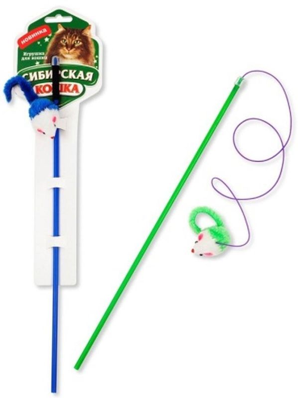 Сибирская кошка Дразнилка-удочка Погремушка с перьями