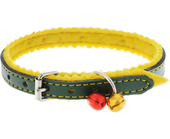 Ошейник кожаный с украшением на синтепоне с бубенчиками, 10 мм, обхват 28 см желтый