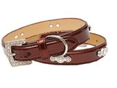 Ошейник "Колибри" лаковый с украшением со стразами, вишневый 15 мм х 35 см