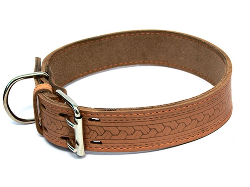 Ошейник кожаный с накаткой 30 мм, обхват 49-58 см